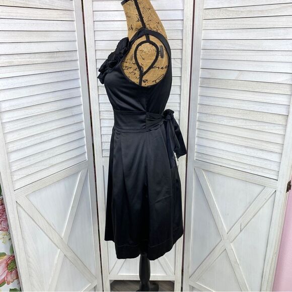 Teeze Me Juniors Satin Taffeta One Shoulder Rosettes Dress Black 11 - Picture 2 of 11